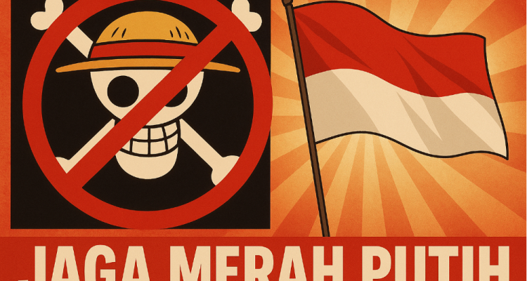 Ilustrasi penolakan terhadap bendera bajak laut One Piece untuk menjaga kesakralan bendera merah putih di bulan kemerdekaan dan menjaga nilai kebangsaan