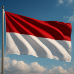 Ilustrasi bendera merah putih berkibar dengan gagah.